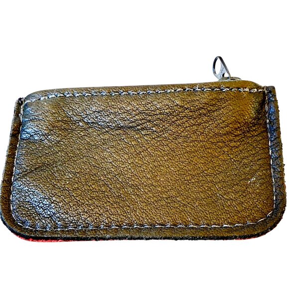 Mini Leather Zipper Pouch Emblossed Red & Black Hand Crafted Tiny New - Picture 4 of 11